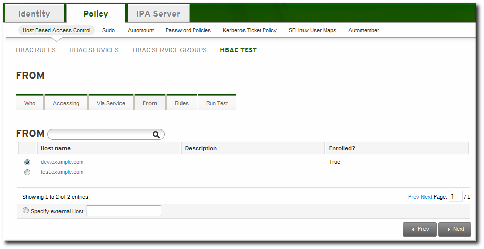 The From Tab to Set up an HBAC Test